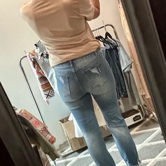 Distressed High Rise Straight Leg Jean - Picture 2 of 2